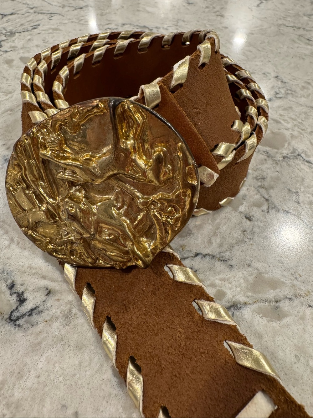 Vintage Horse Scene Brooch Belt Size Large